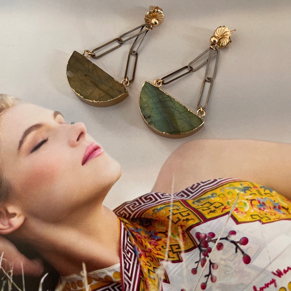 Rach B Artisan Labradorite & 14k Gold Fill Dangle Earrings are NWOT!